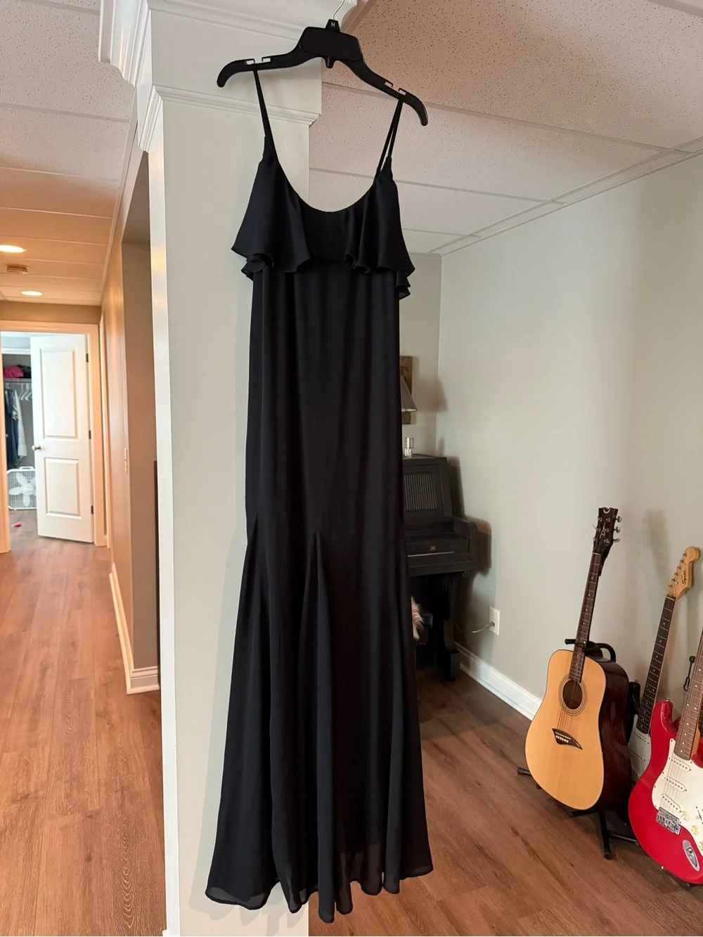 Abercrombie & Fitch Black Ruffle-Front Spaghetti Strap Maxi Dress